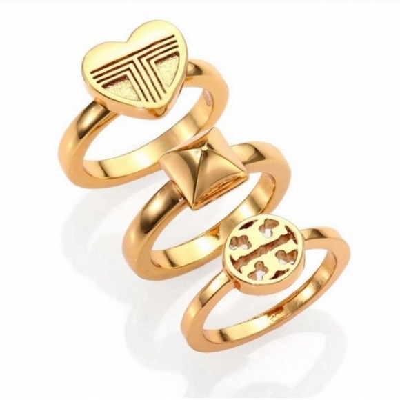 🆕 Authentic Tory Burch Stackable Gold Rings Band Ring Size 7 - Picture 2 of 11
